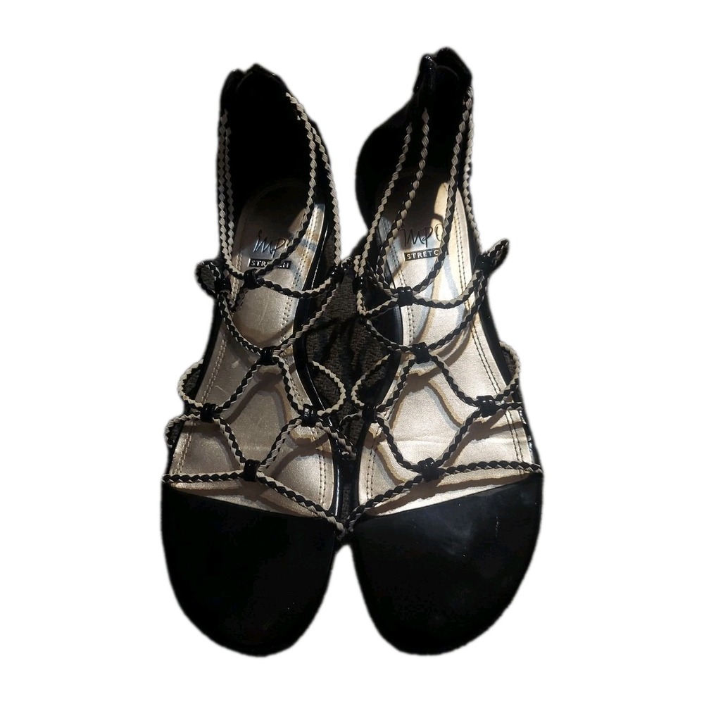 IMPO Reign Low Heel Stretch Strappy Sandals Black 8M Zipper Dress Shoes